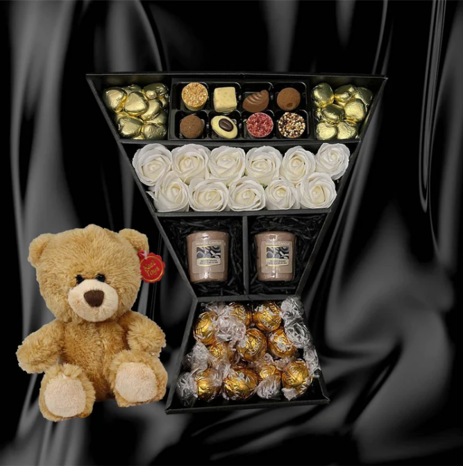 Chocolate Lindt & Ivory Roses Bouquet with Yankee Candles