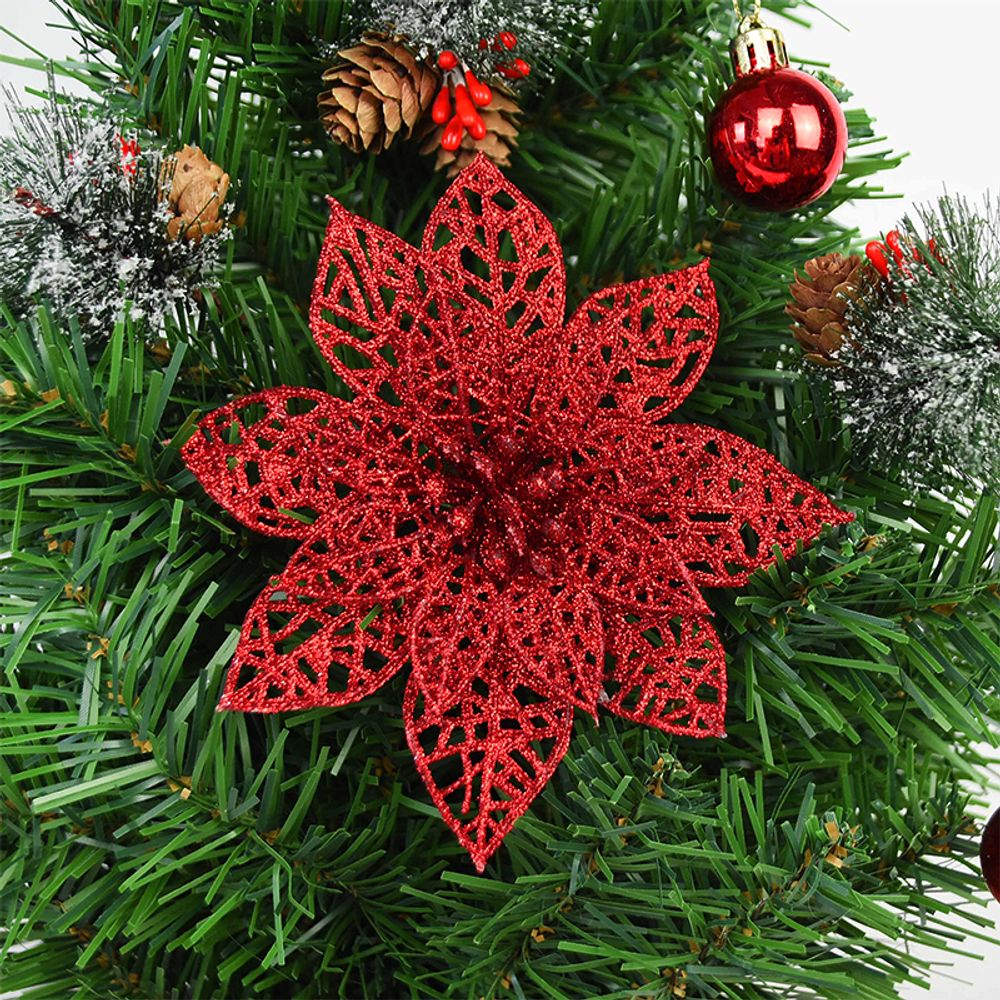 14cm 10/5Pcs Glitter Artificial Flower Heads Christmas Tree Flower Decorations Xmas Ornament Decor Fake Christmas Berry Flower
