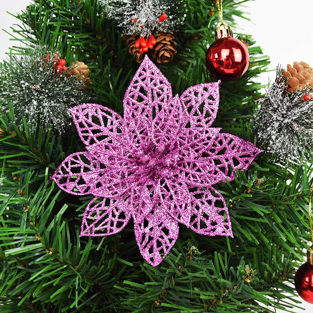 14cm 10/5Pcs Glitter Artificial Flower Heads Christmas Tree Flower Decorations Xmas Ornament Decor Fake Christmas Berry Flower