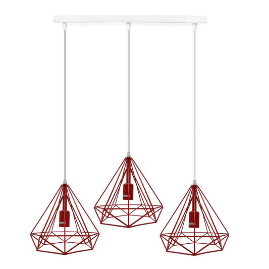 Red Horizontal Industrial Diamond Cage Lamp x3