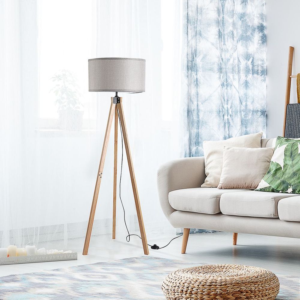 Tripod Grey Linen Shade Lamp