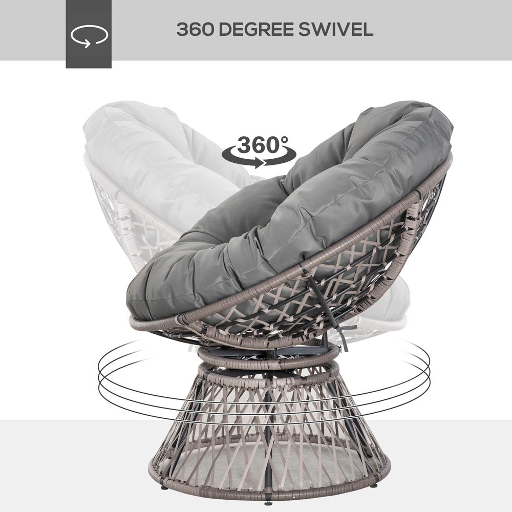 Rattan Chair with 360 Degree Swivel Grey