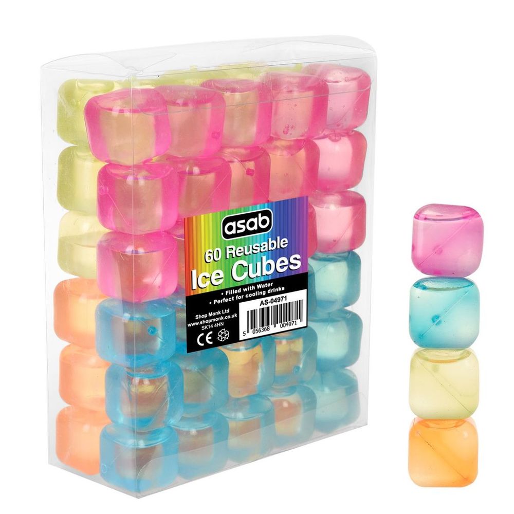 Multi Coloured Reusable Ice Cubes x60