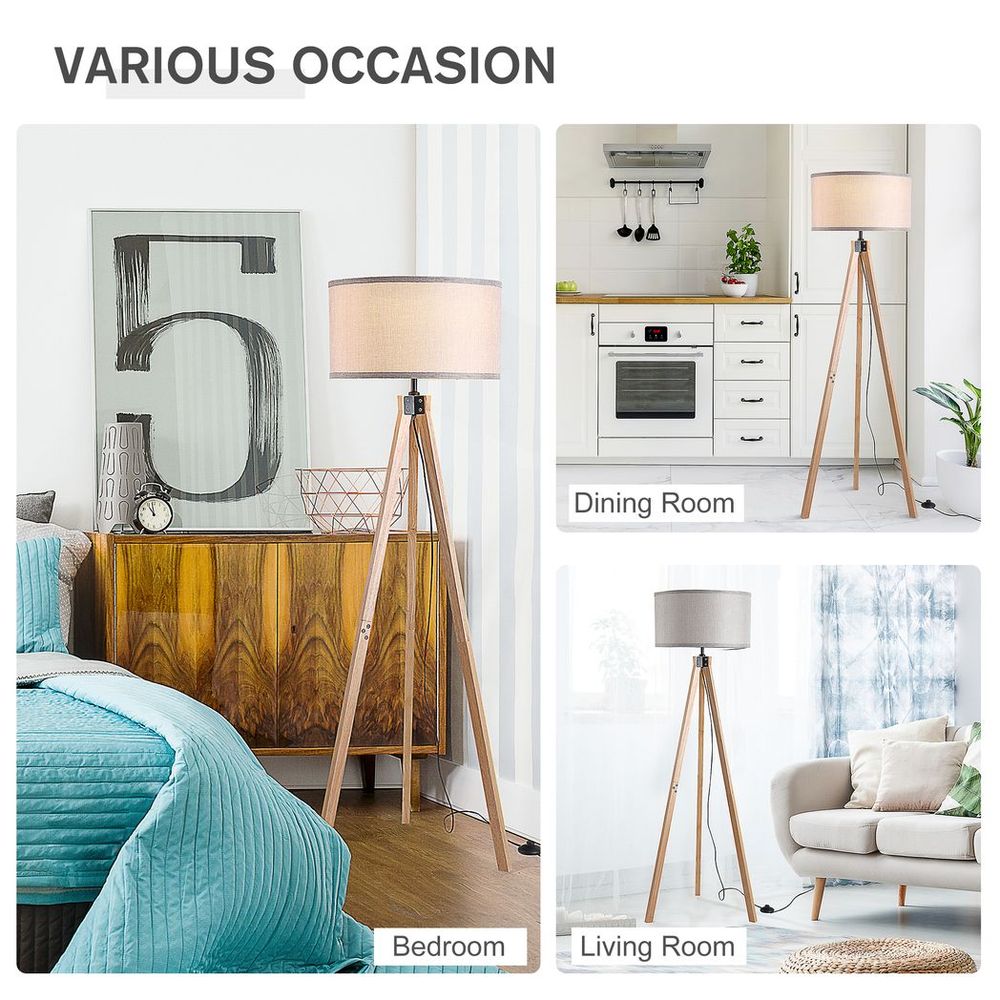 Tripod Grey Linen Shade Lamp