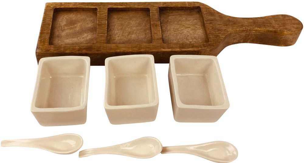 Three Dipping Bowls and Tray Set