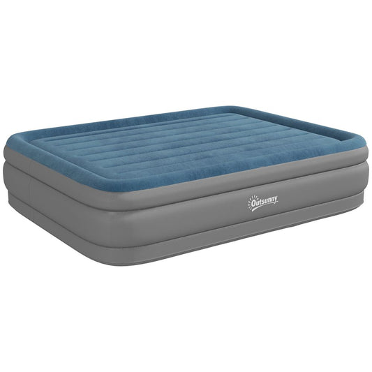 Inflatable Queen Mattress with Electric Pump - Blue/Dark Grey