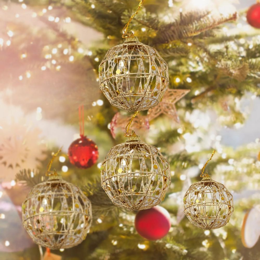 Gold Sparkle Christmas Ornaments Set of 6
