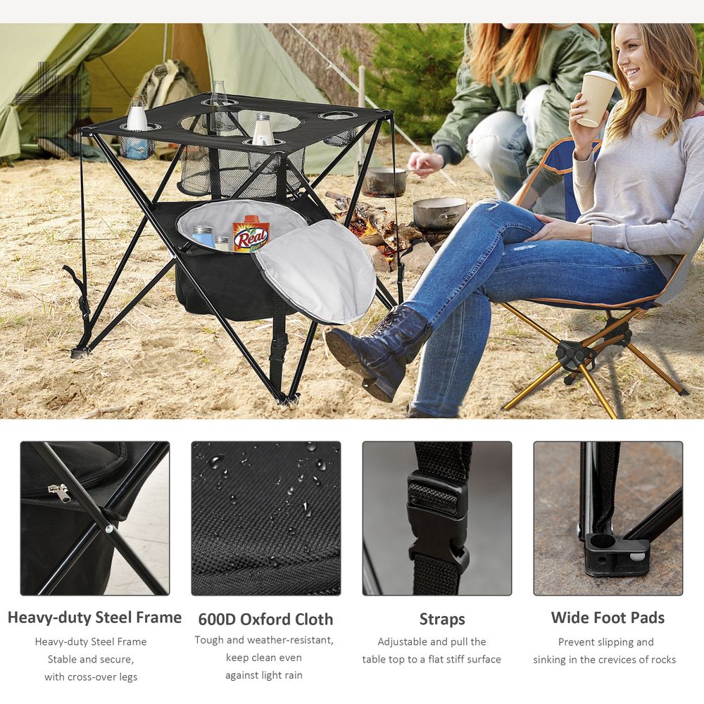 Camping Table with Cup Holders and Built-in Cooler