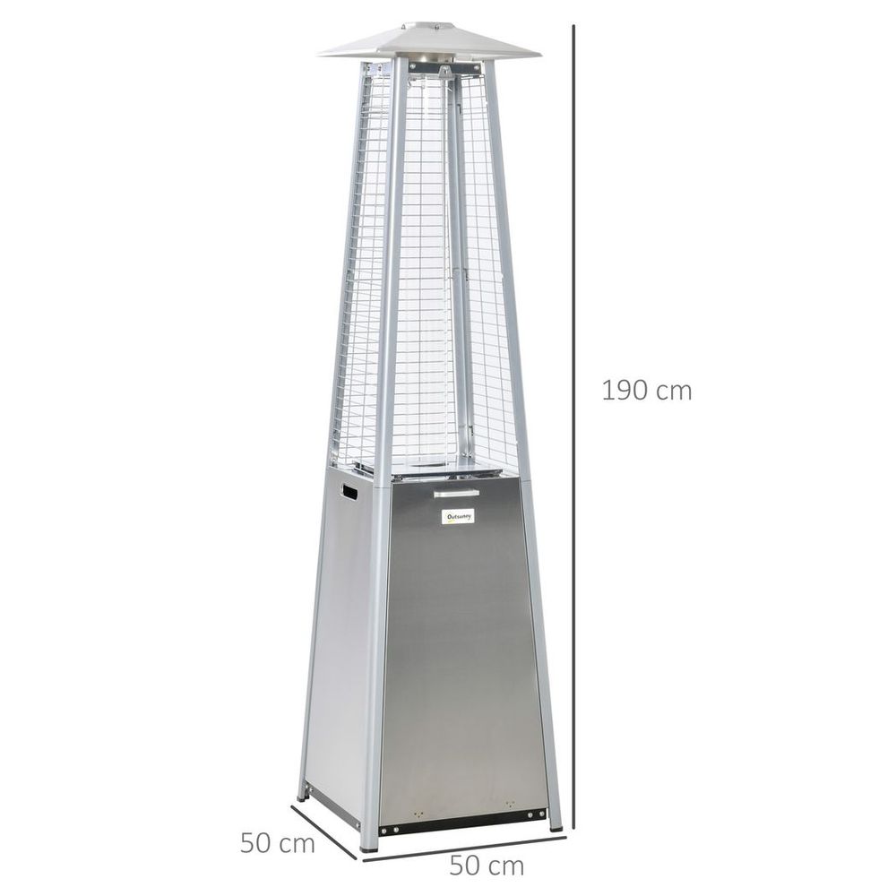 Outsunny 11.2KW Patio Gas Heater Pyramid Heater w/ Regulator Hose Cover, Silver