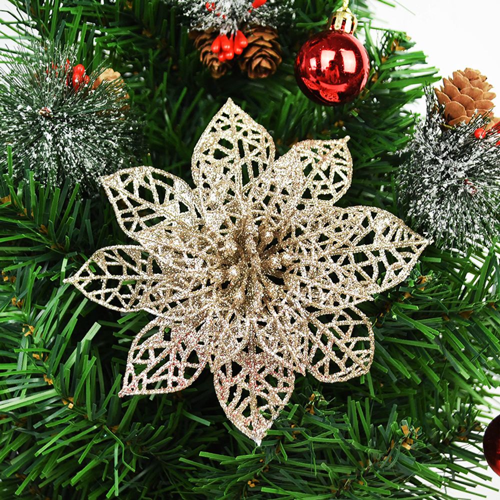 14cm 10/5Pcs Glitter Artificial Flower Heads Christmas Tree Flower Decorations Xmas Ornament Decor Fake Christmas Berry Flower