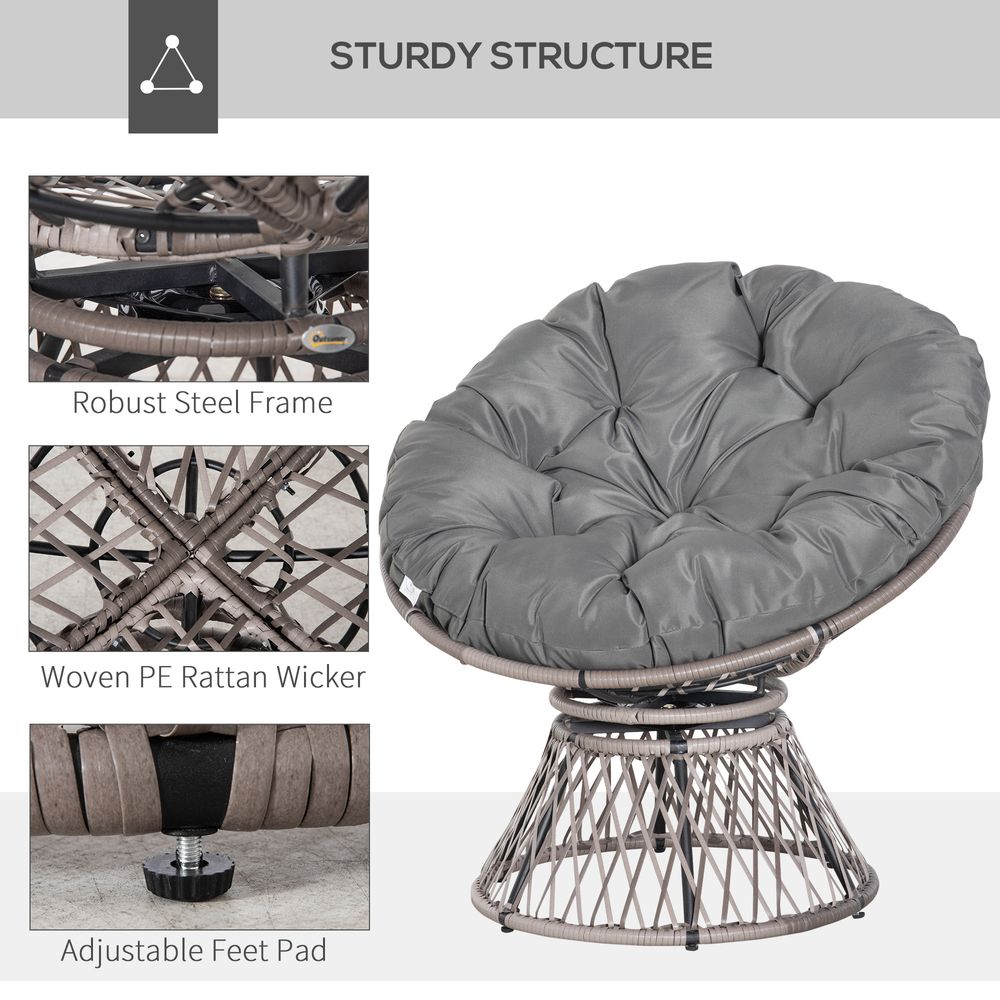 Rattan Chair with 360 Degree Swivel Grey