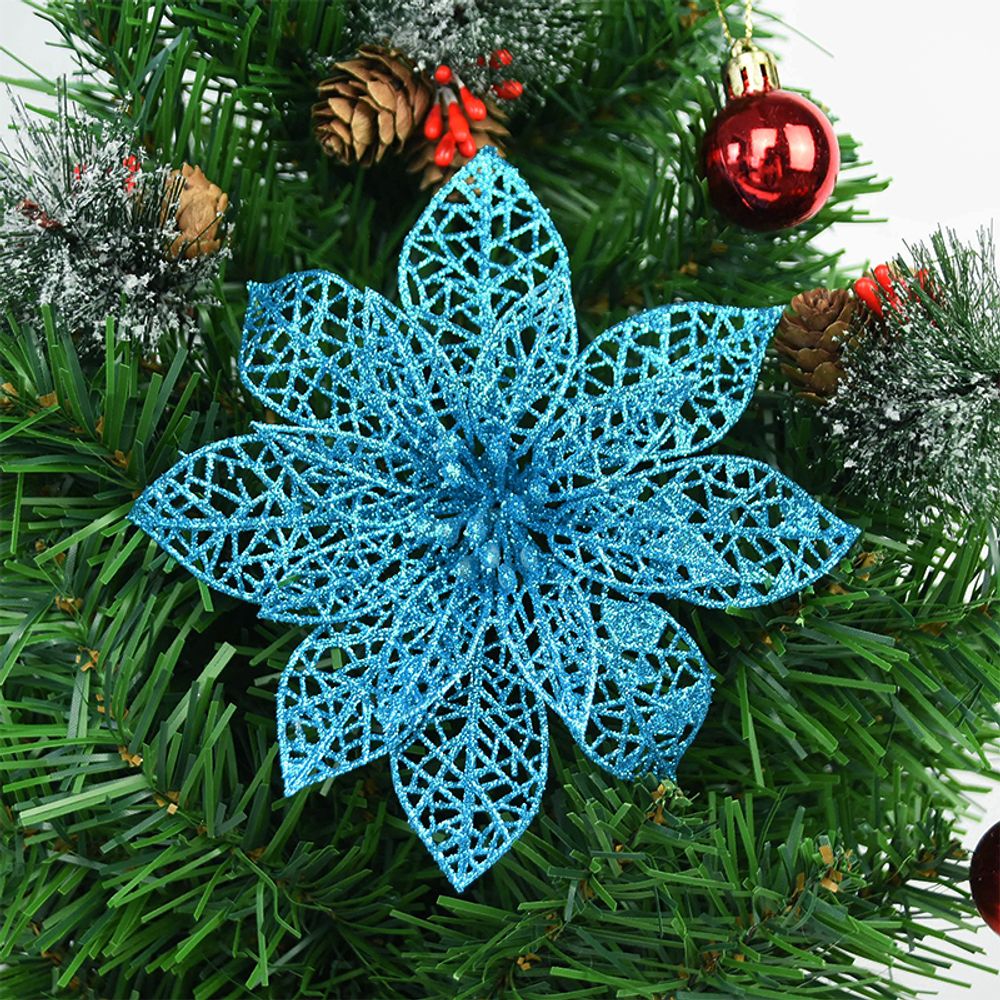 14cm 10/5Pcs Glitter Artificial Flower Heads Christmas Tree Flower Decorations Xmas Ornament Decor Fake Christmas Berry Flower