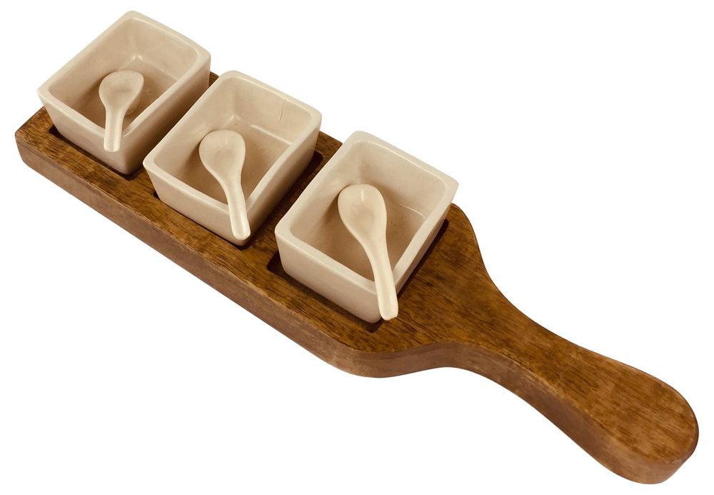 Three Dipping Bowls and Tray Set