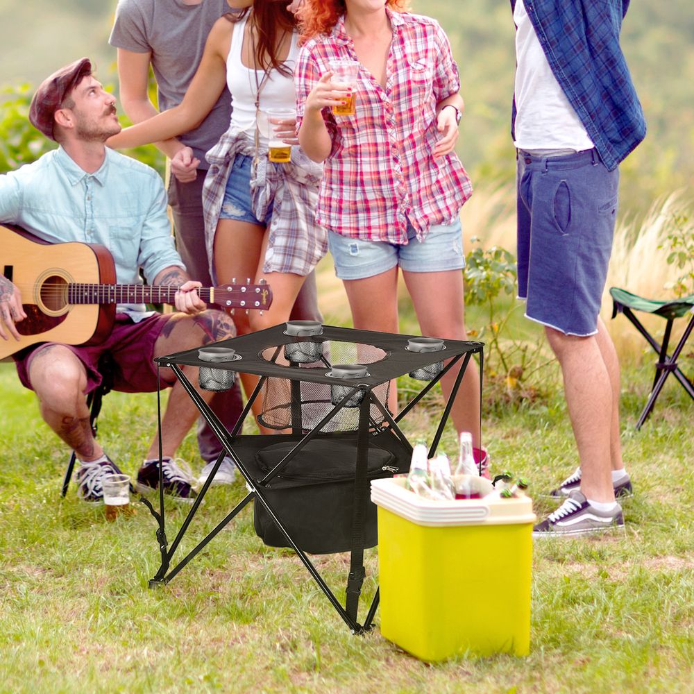 Camping Table with Cup Holders and Built-in Cooler