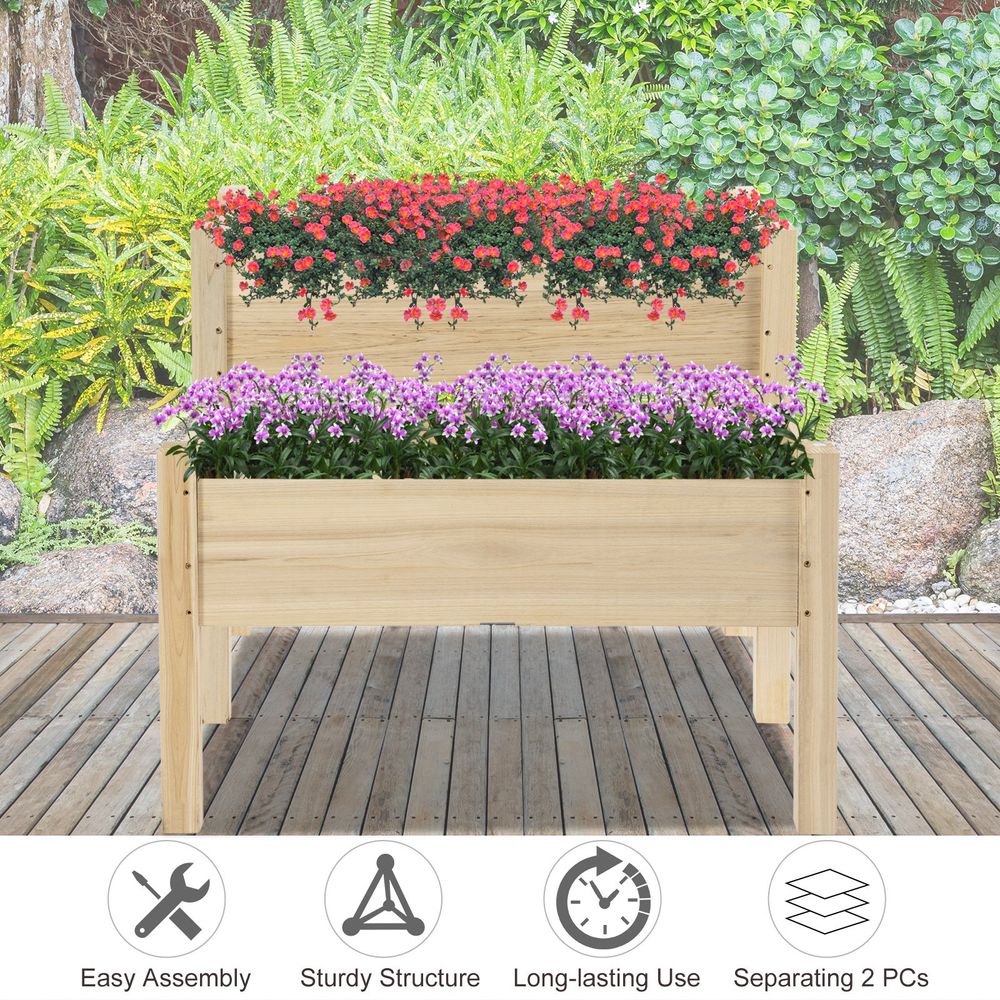 Fir Wood Raised Planter 2pcs