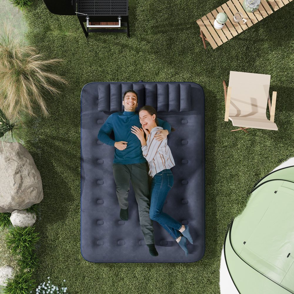 Inflatable Double Mattress with Hand Pump - Blue