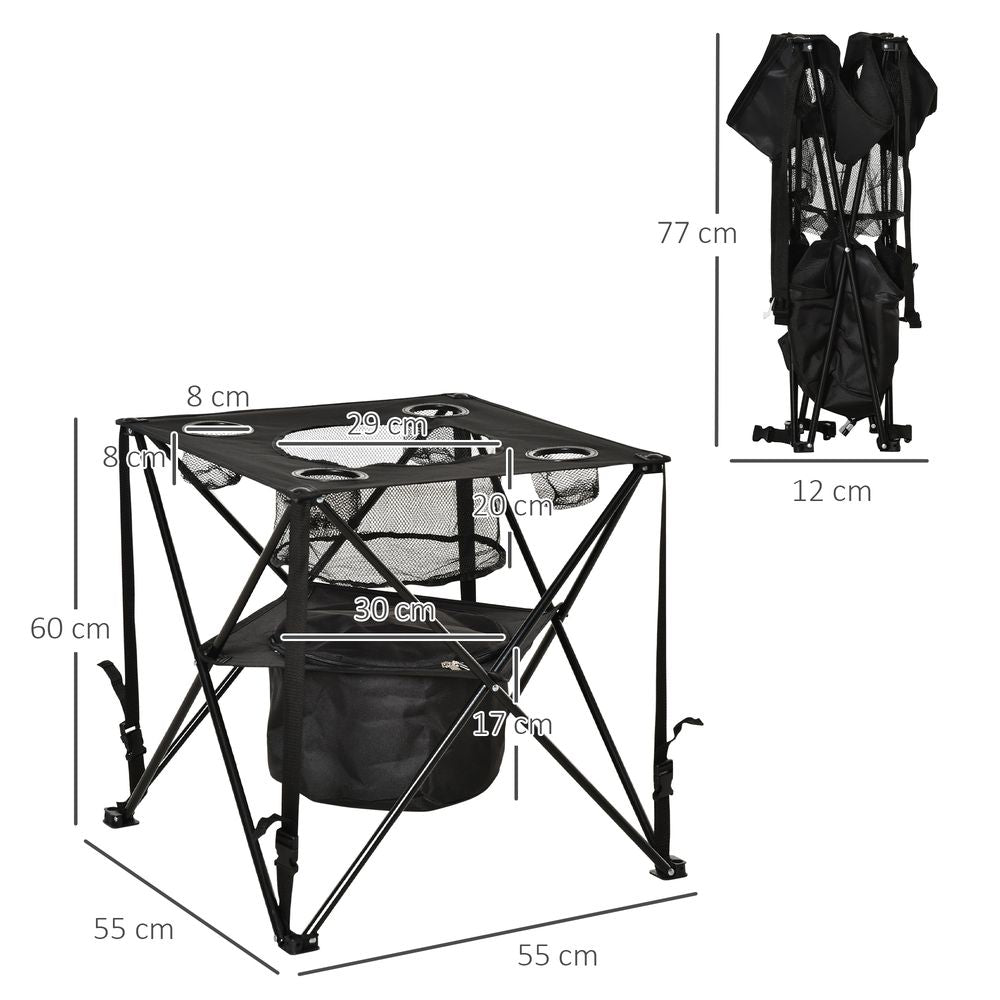 Camping Table with Cup Holders and Built-in Cooler