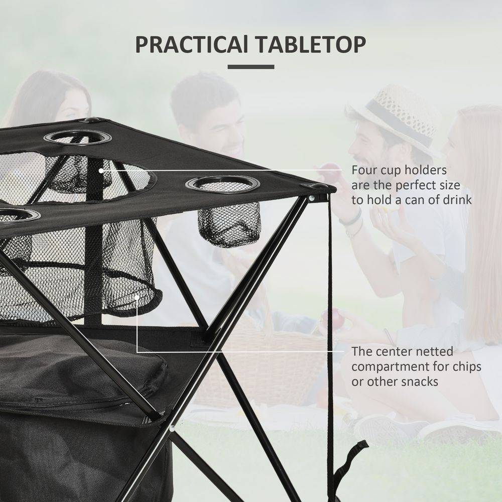 Camping Table with Cup Holders and Built-in Cooler
