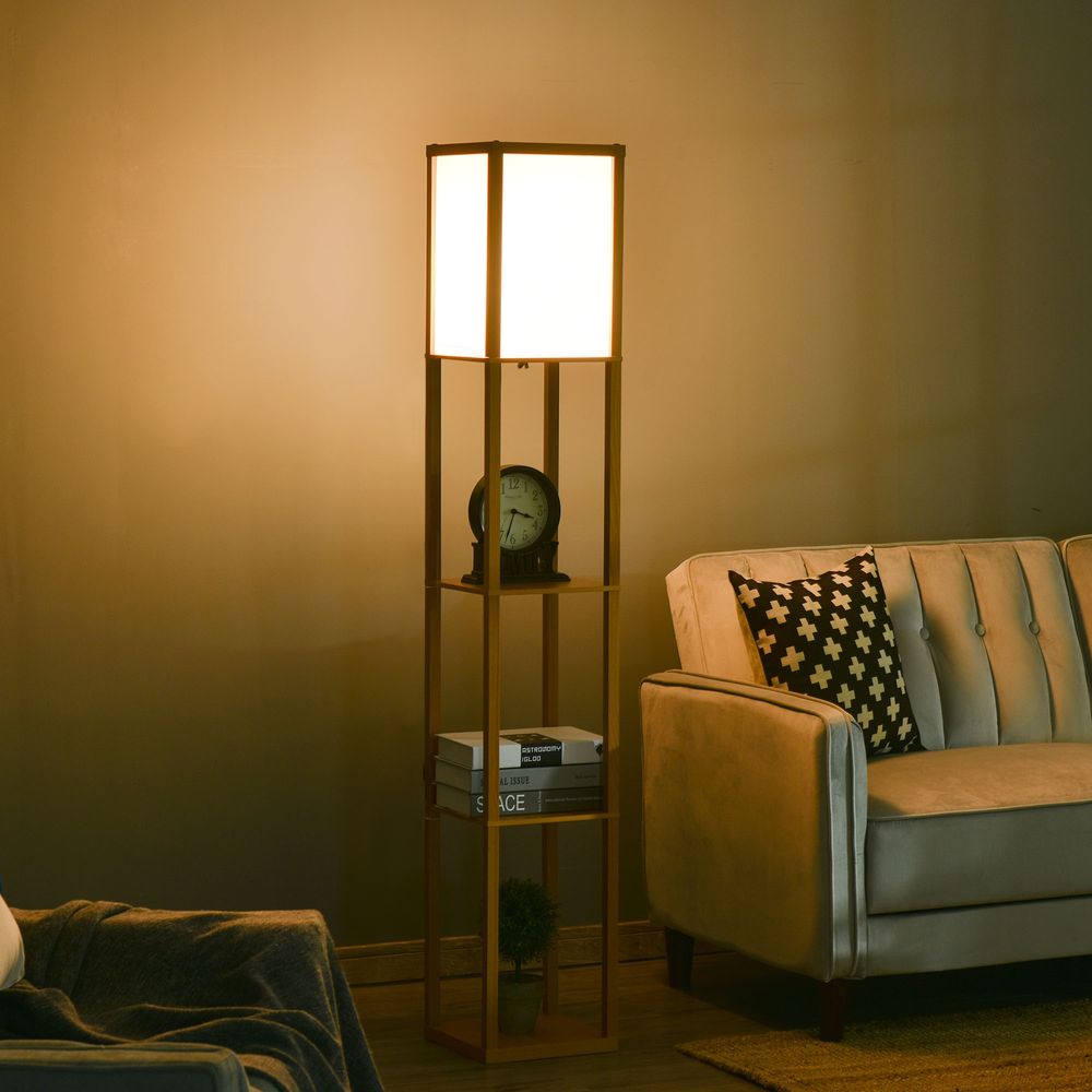 Floor Lamp with Shelves Light Brown