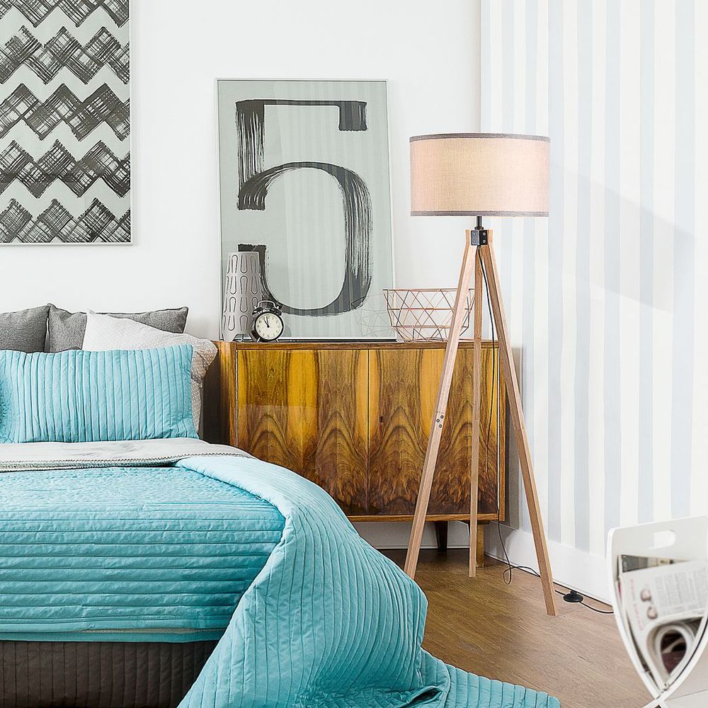Tripod Grey Linen Shade Lamp