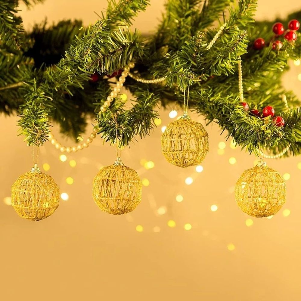 Gold Sparkle Christmas Ornaments Set of 6