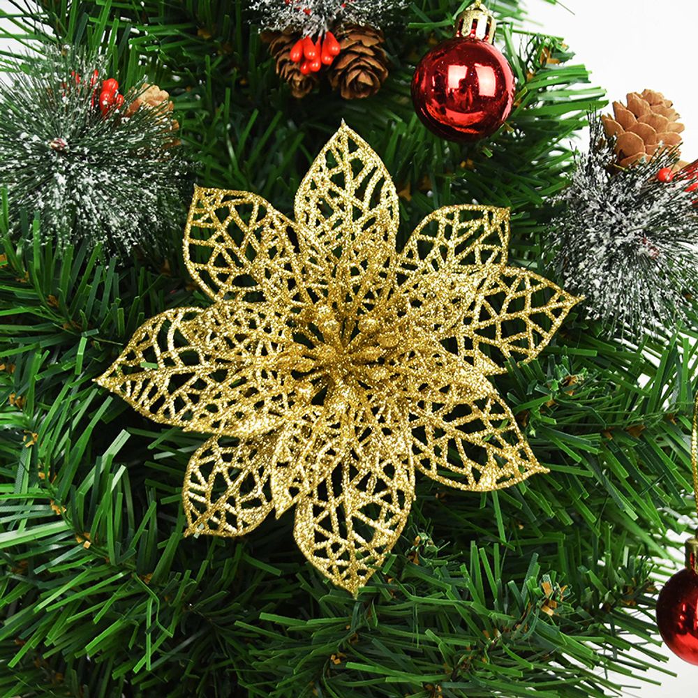 14cm 10/5Pcs Glitter Artificial Flower Heads Christmas Tree Flower Decorations Xmas Ornament Decor Fake Christmas Berry Flower