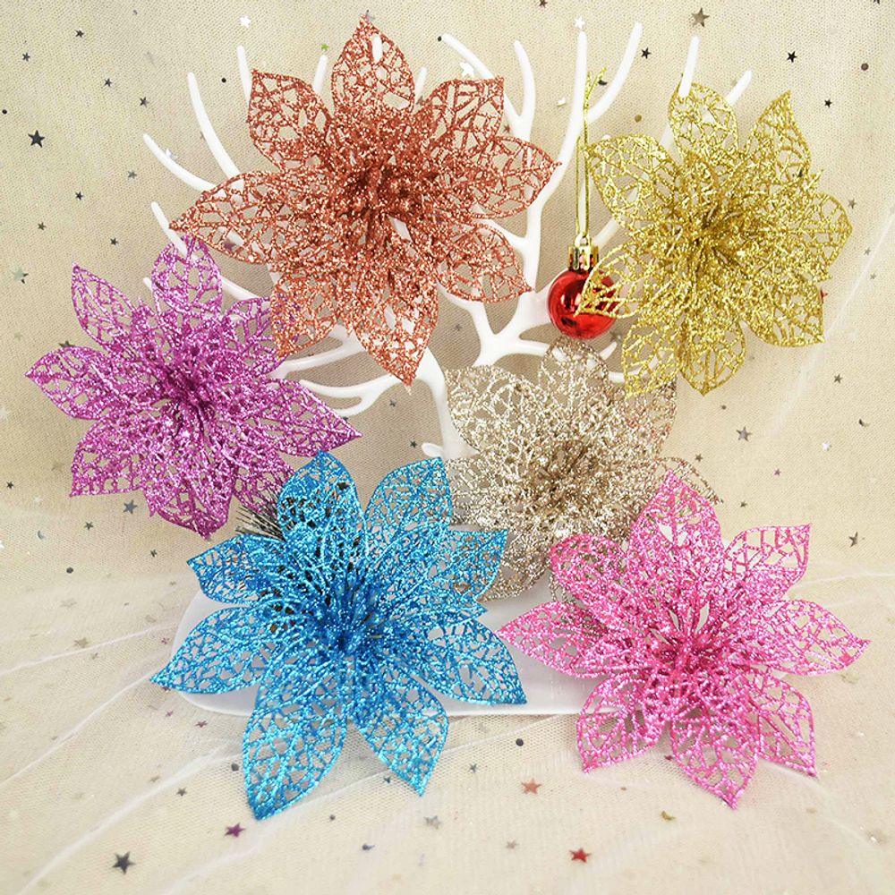 14cm 10/5Pcs Glitter Artificial Flower Heads Christmas Tree Flower Decorations Xmas Ornament Decor Fake Christmas Berry Flower