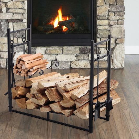 4-PC Fireplace Tools Set and Log Rack Holder