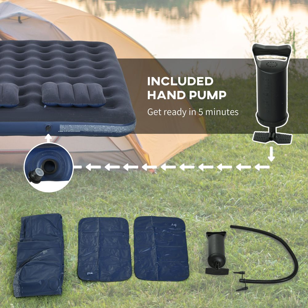 Inflatable Double Mattress with Hand Pump - Blue