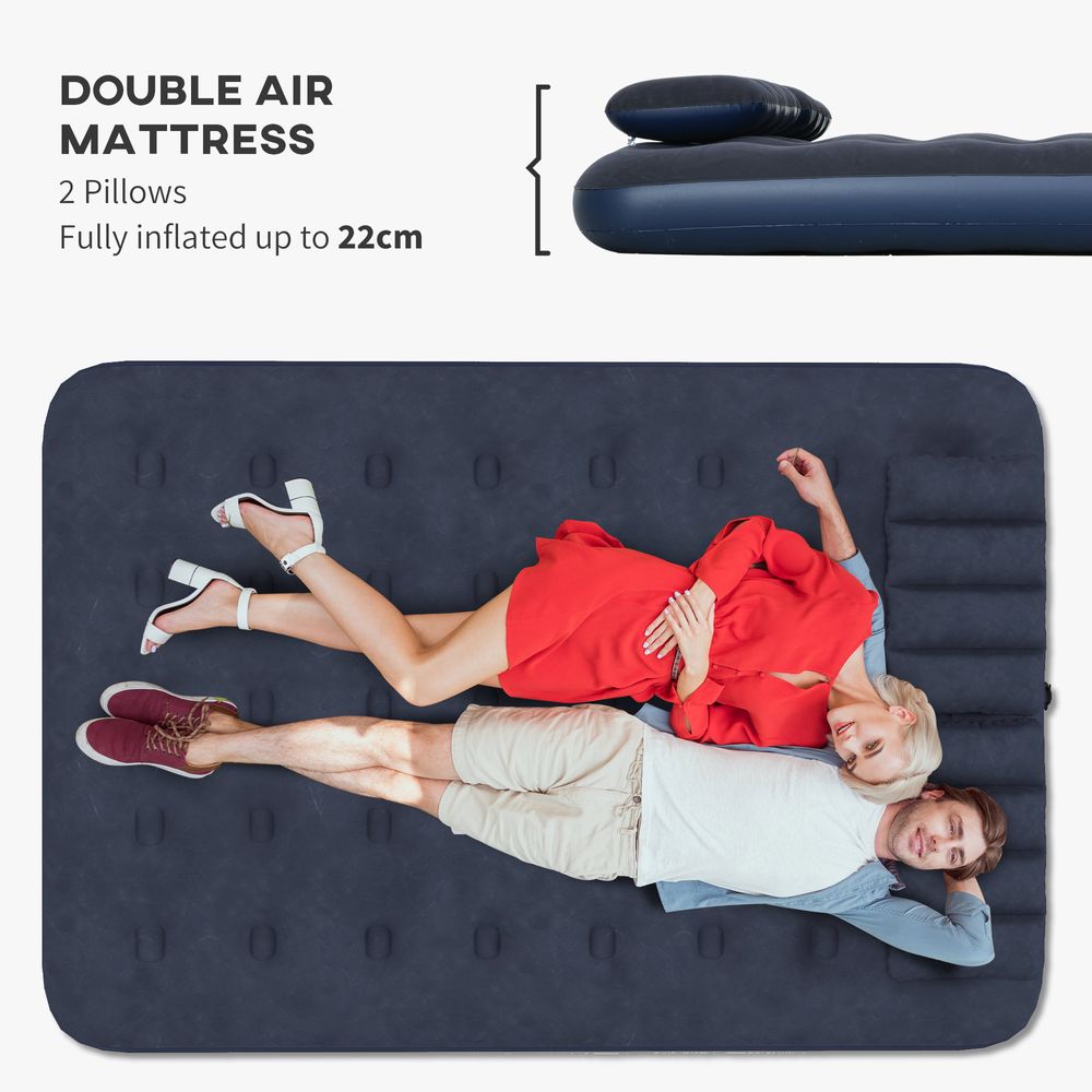 Inflatable Double Mattress with Hand Pump - Blue
