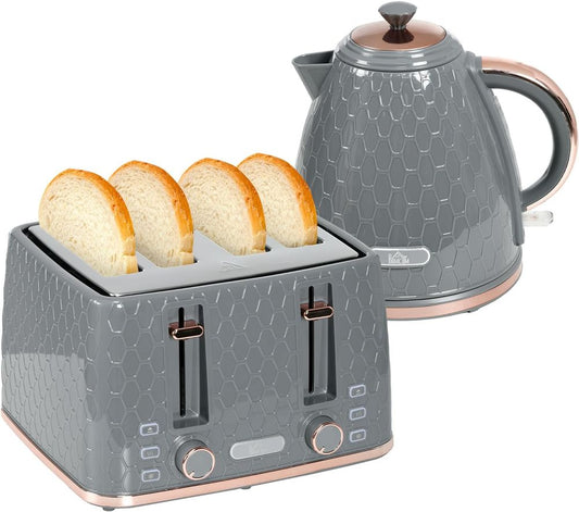 Kettle and Double Toaster Set Grey