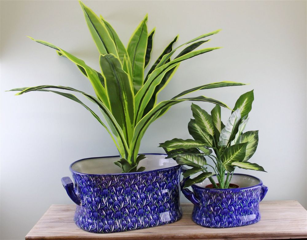 Vintage Blue Patterned Planter