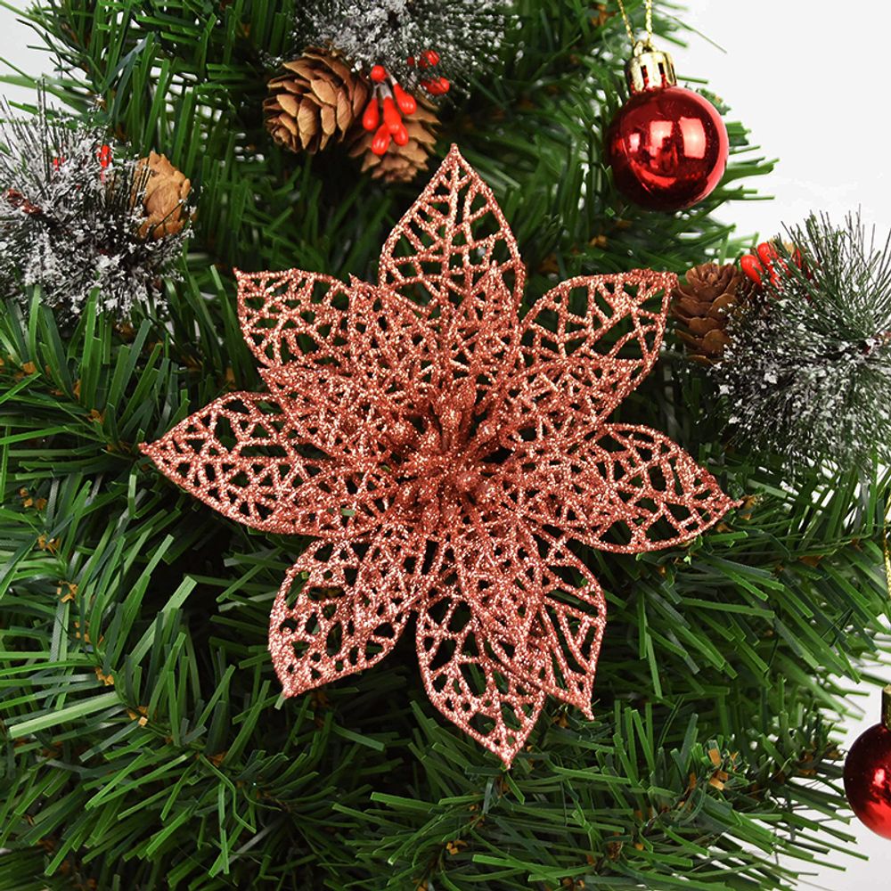 14cm 10/5Pcs Glitter Artificial Flower Heads Christmas Tree Flower Decorations Xmas Ornament Decor Fake Christmas Berry Flower