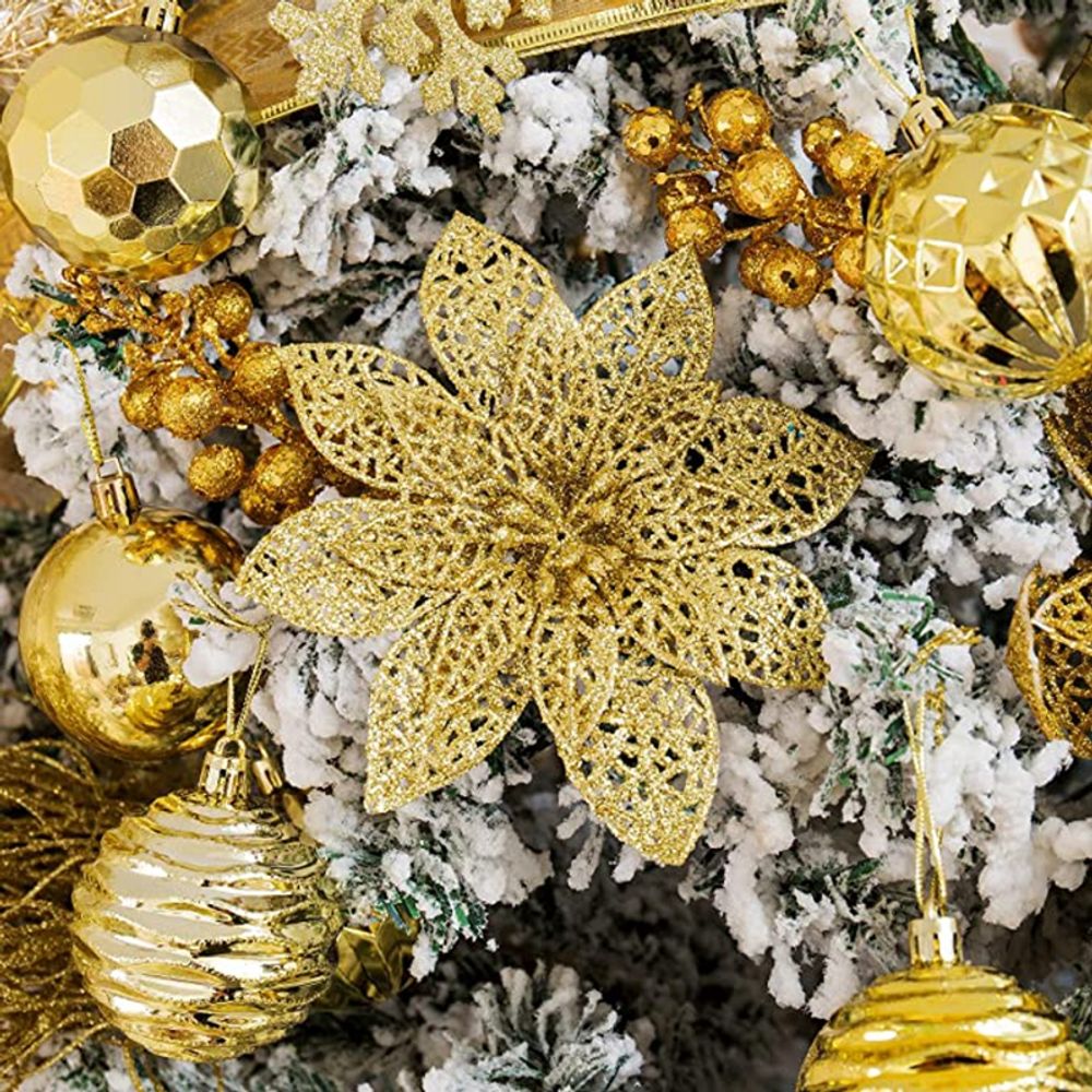 14cm 10/5Pcs Glitter Artificial Flower Heads Christmas Tree Flower Decorations Xmas Ornament Decor Fake Christmas Berry Flower