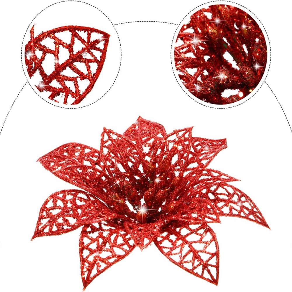 14cm 10/5Pcs Glitter Artificial Flower Heads Christmas Tree Flower Decorations Xmas Ornament Decor Fake Christmas Berry Flower