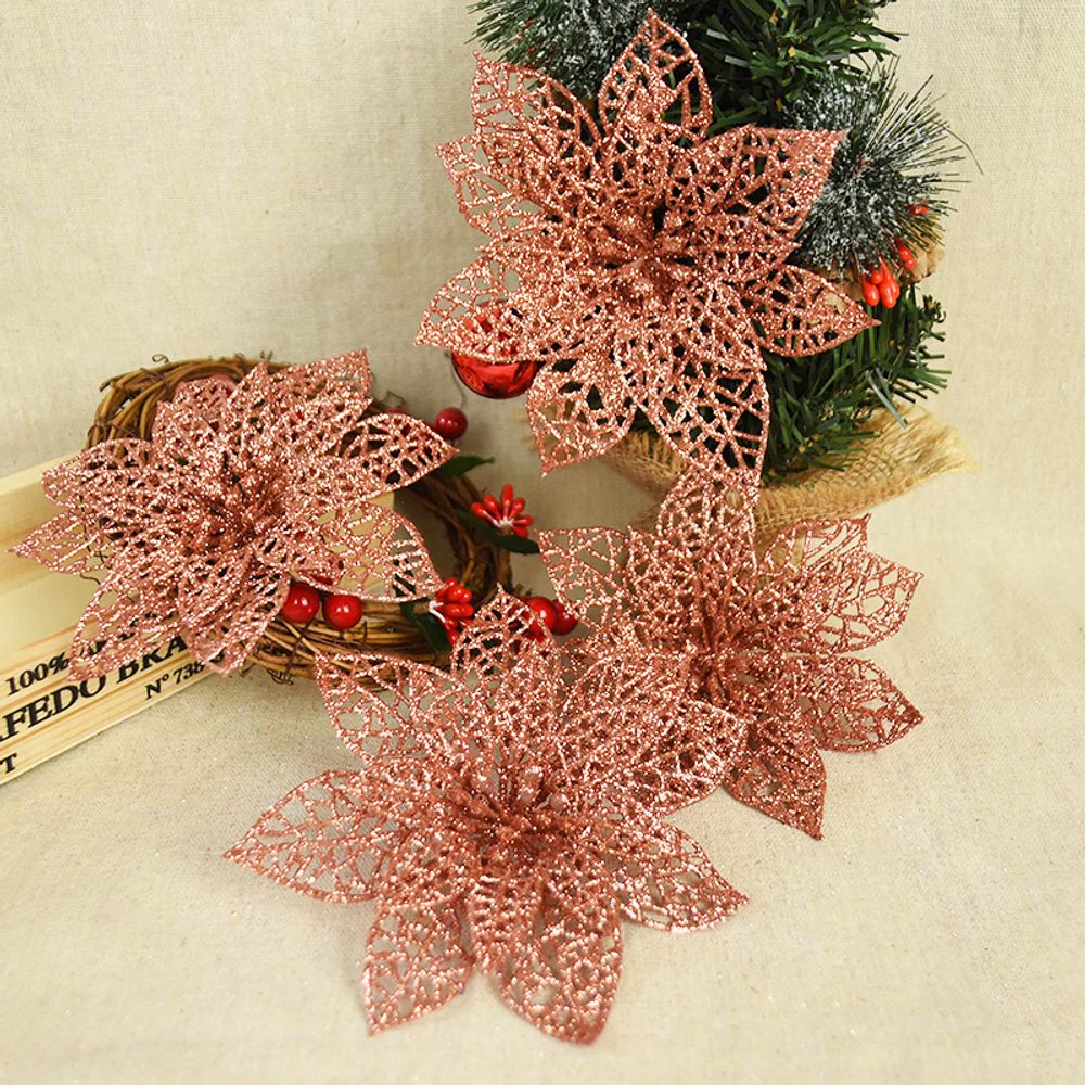 14cm 10/5Pcs Glitter Artificial Flower Heads Christmas Tree Flower Decorations Xmas Ornament Decor Fake Christmas Berry Flower