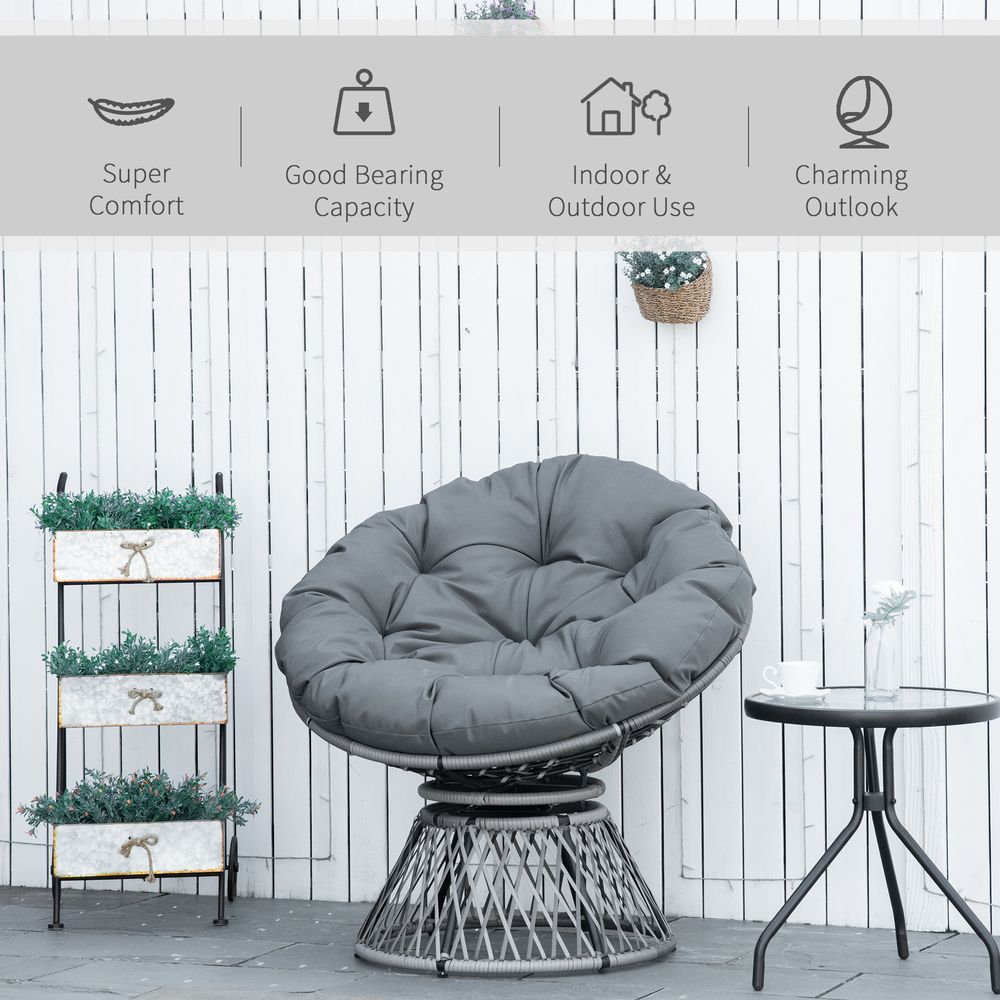 Rattan Chair with 360 Degree Swivel Grey
