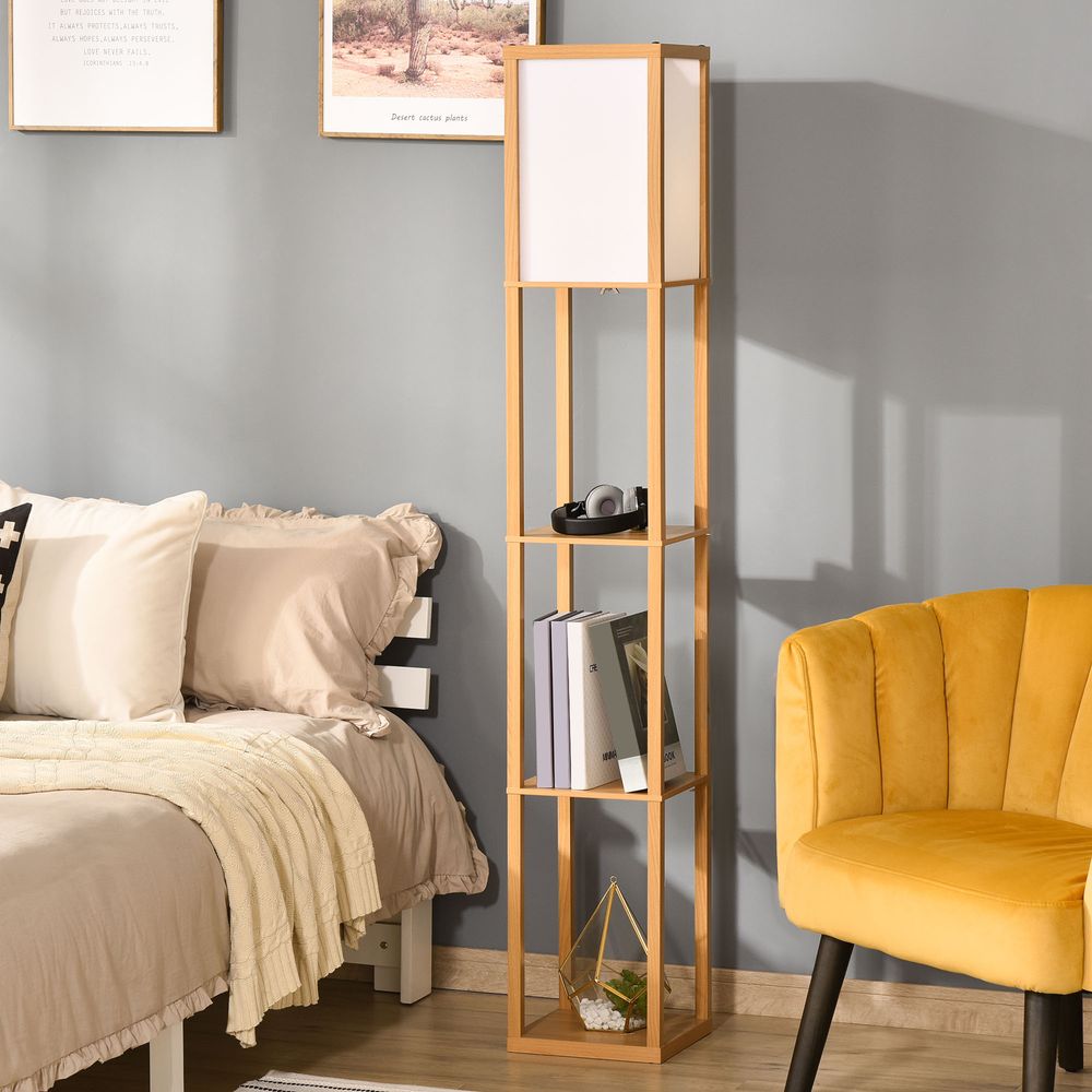 Floor Lamp with Shelves Light Brown