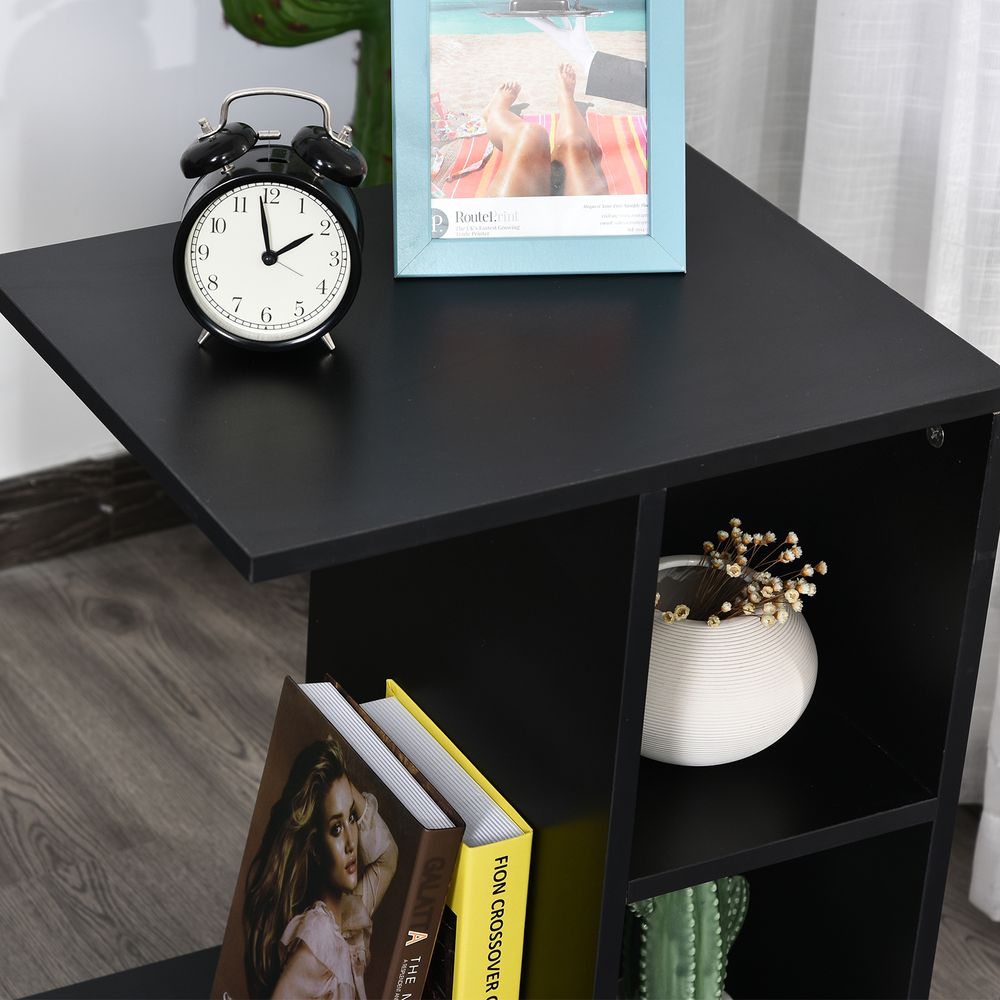 C-Shape End Table Storage Unit w/ 2 Shelves 4 Wheels Home Office Black