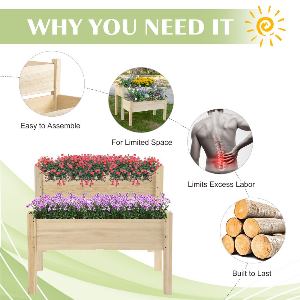 Fir Wood Raised Planter 2pcs