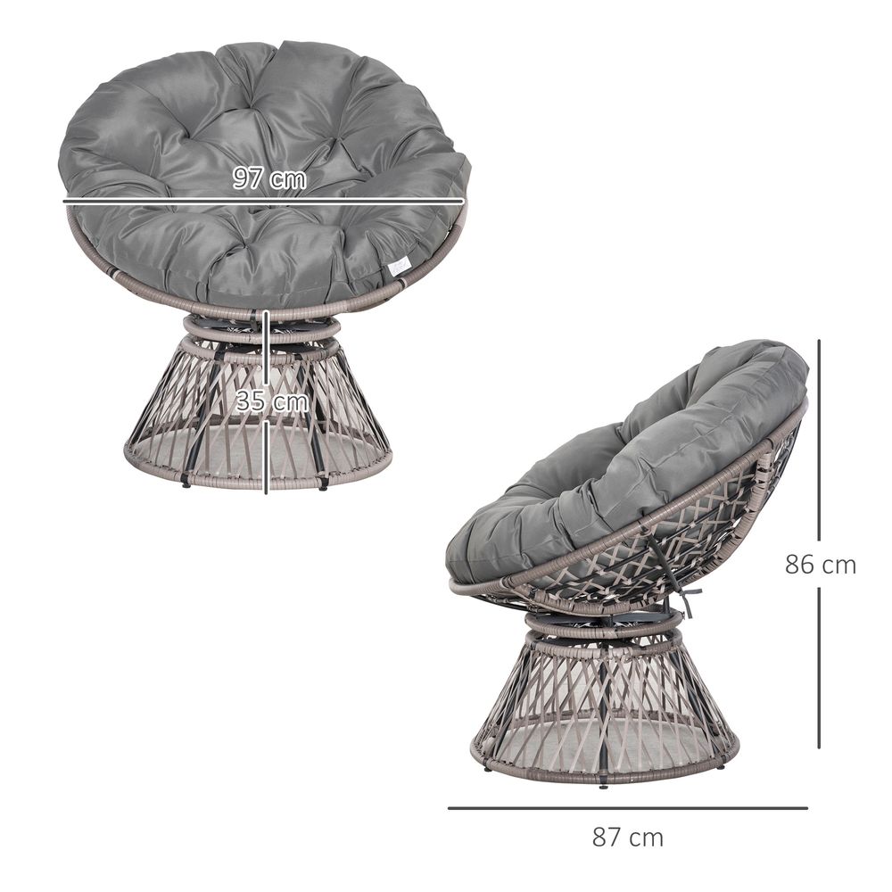 Rattan Chair with 360 Degree Swivel Grey