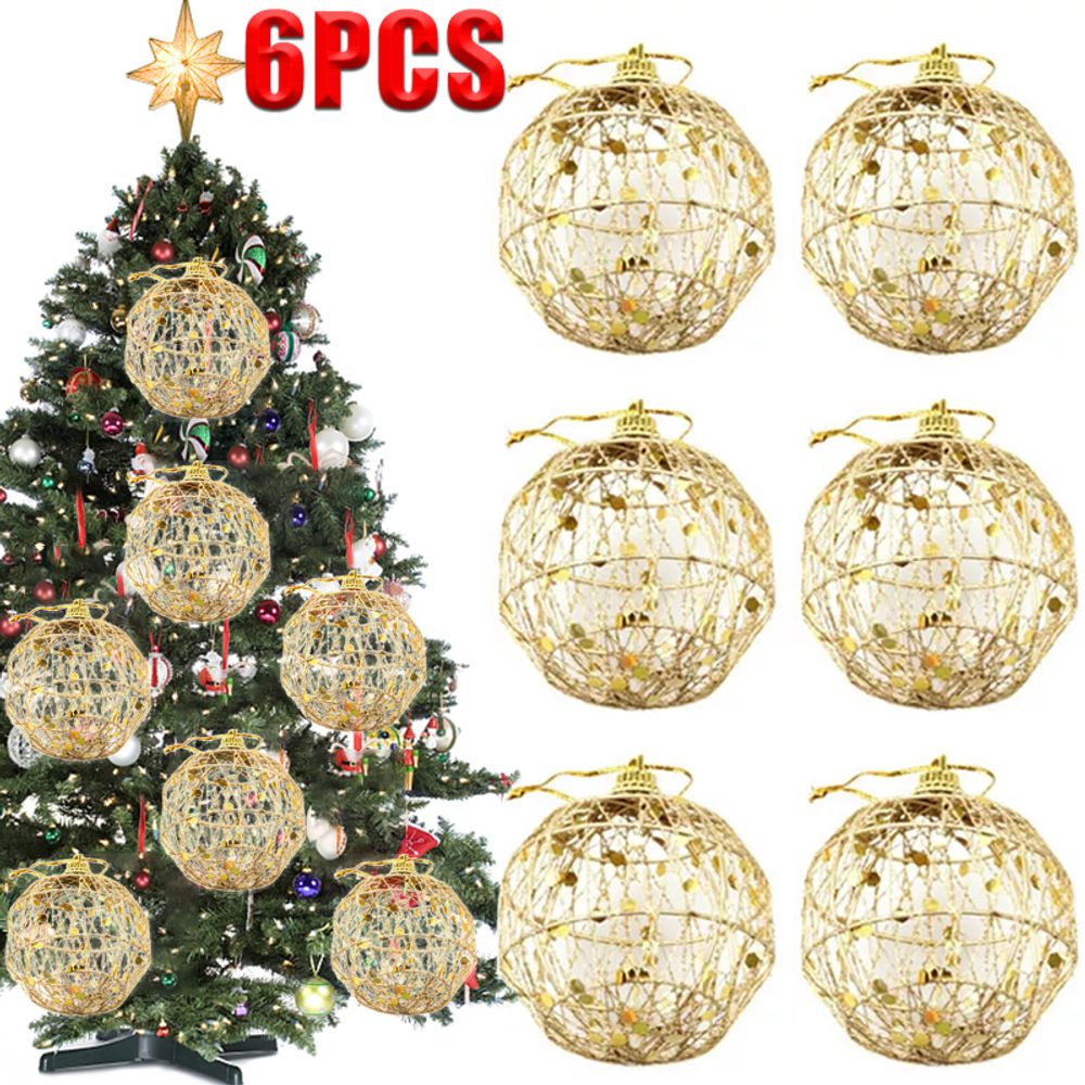Gold Sparkle Christmas Ornaments Set of 6