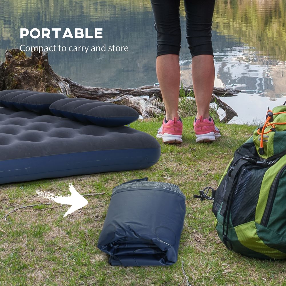 Inflatable Double Mattress with Hand Pump - Blue