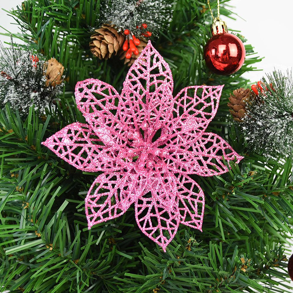 14cm 10/5Pcs Glitter Artificial Flower Heads Christmas Tree Flower Decorations Xmas Ornament Decor Fake Christmas Berry Flower