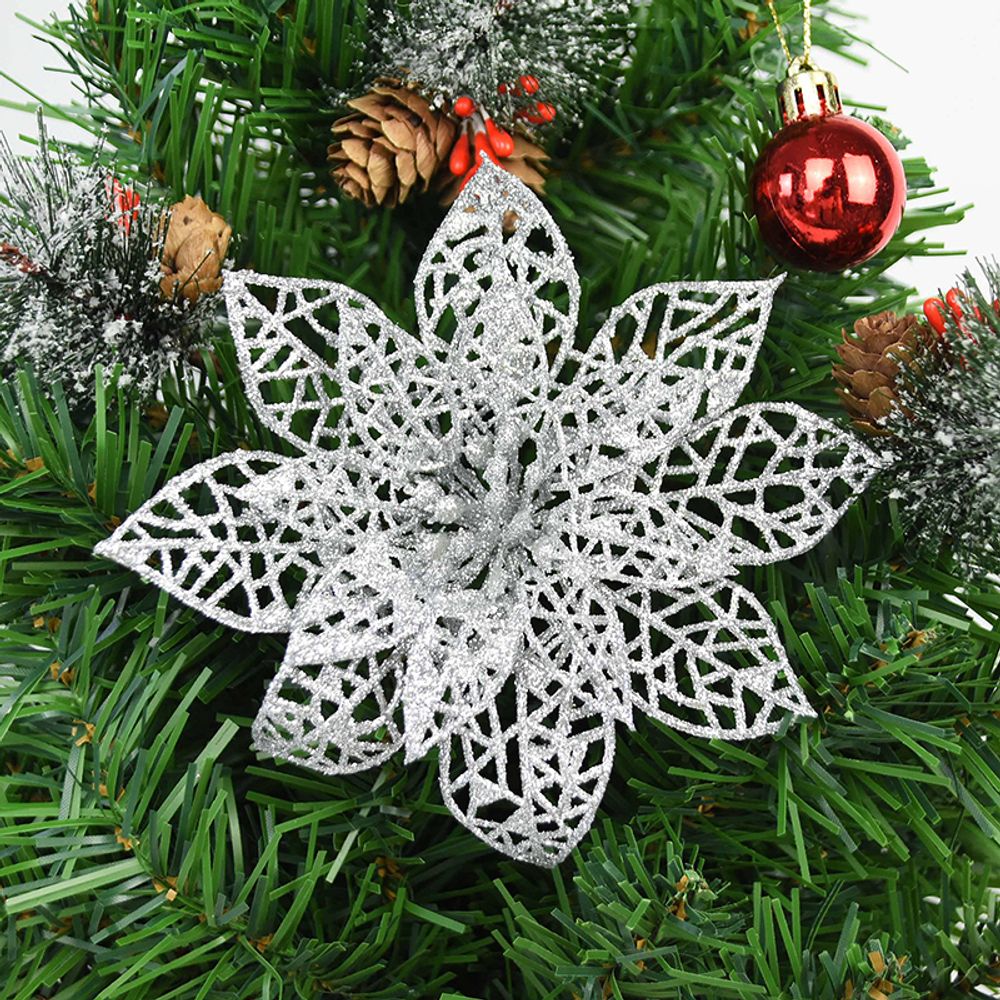 14cm 10/5Pcs Glitter Artificial Flower Heads Christmas Tree Flower Decorations Xmas Ornament Decor Fake Christmas Berry Flower