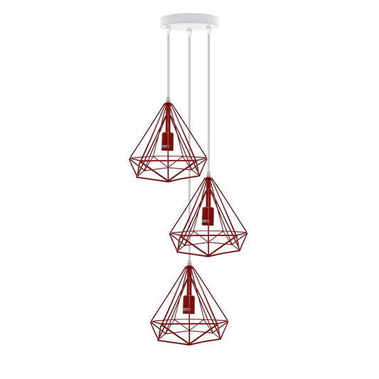 Red Vertical Industrial Diamond Cage Lamp x3