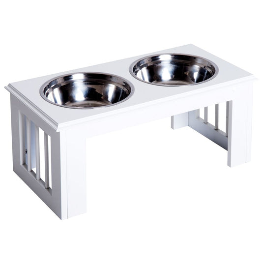 White Elevated Double Bowl Stand
