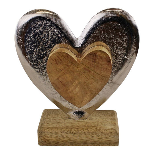 Standing Heart Decoration with Metal and Wood Elements