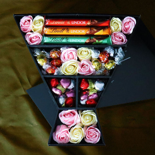 Chocolate Lindt Lindor and Pink & Ivory Roses Bouquet