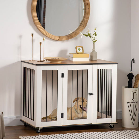 Stylish Dog Crate End Table for Large Dogs with Lockable Door